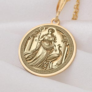 14K Solid Gold Hera Necklace, Greek Goddess Pendant, Silver Hera Charm, Divine Feminine Jewelry, Queen Amulet, Gift For Mythology Lovers