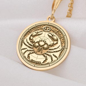 Collana con segno zodiacale del Cancro in oro massiccio 14 carati, ciondolo astrologico con granchio in oro, gioiello con segno d'acqua, ciondolo con segno zodiacale del Cancro in argento, regalo di compleanno per innamorati