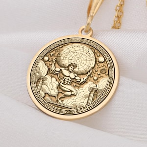 14K Solid Gold Atlas Charm Necklace, Greek Titan Holding the Sky Pendant, Strength & Endurance Jewelry, Mythology Gift for Resilient Souls