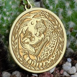 14K Solid Gold Leopard & Puma Pendant Necklace, Silver Puma Necklace, Silver Leopard Medallion, Wild Cat Spirit Jewelry, Big Cat Lovers Gift