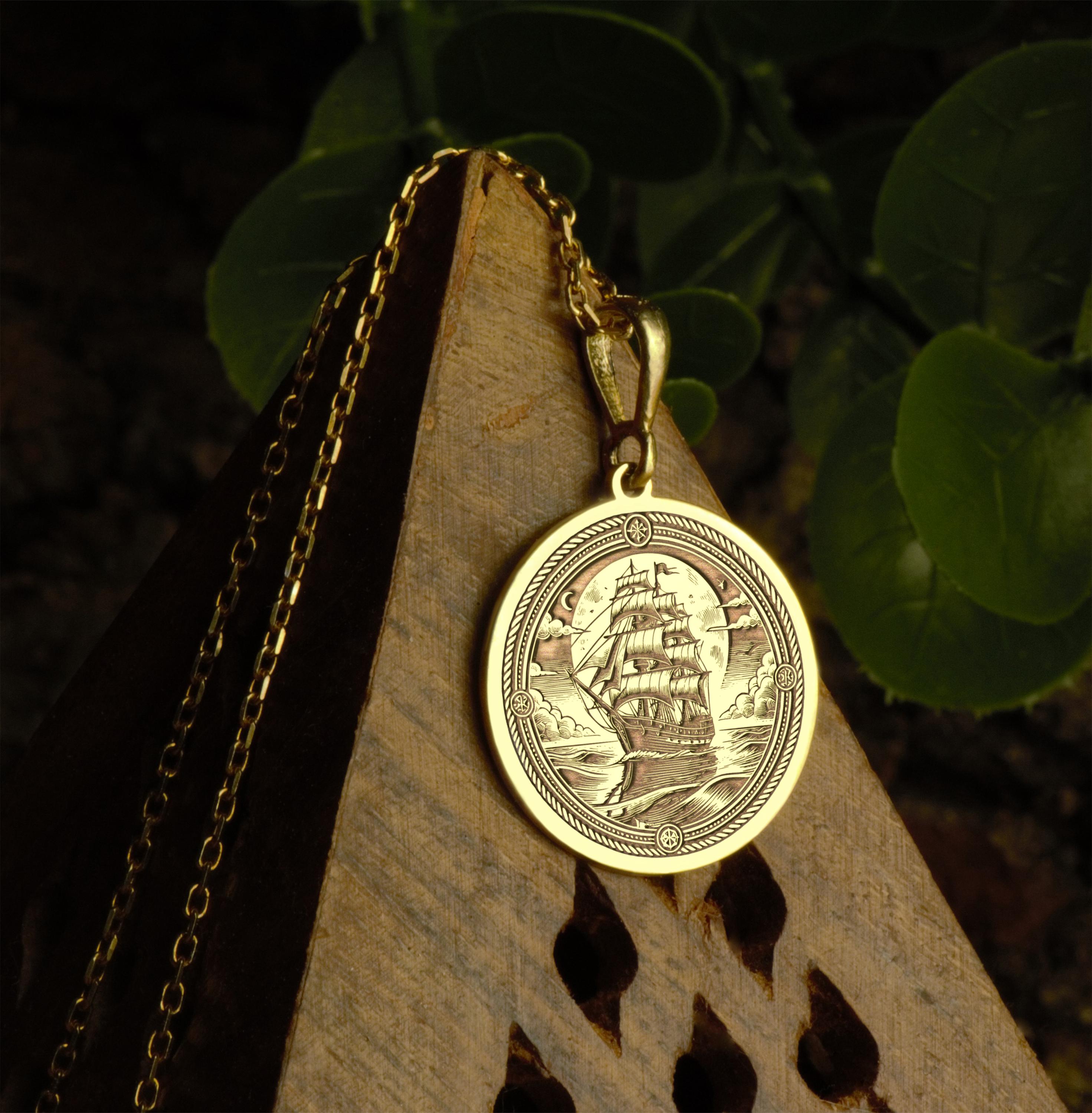 14Kゴールド帆船ネックレス：航海用ペンダント - Etsy 日本