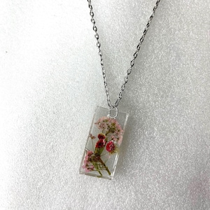 Handmade Silver Resin Necklace | Earthy Resin Necklace with Pink  Pressed Flowers| Resin Necklace | Pressed Flowers| Gifts for her|