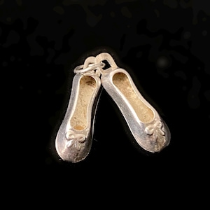 Vintage Ballet Slippers Charm - Tiny Silver Tone Dance Shoes Pendant for Charm Bracelet, Necklace, Purse Charm - Ballerina Gift for Her