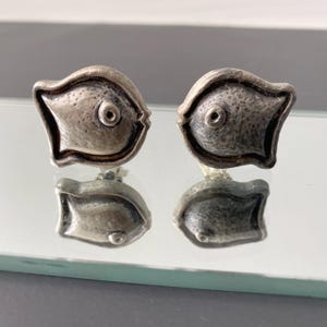 Vintage 80s Agatha Paris Fish Clip-On Earrings: Antiqued Silver Tone Jewelry