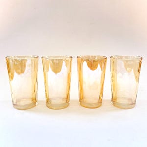 Vintage Jeanette Hex Optic Drinking Glasses Tumblers - Set of 4 - Iridescent Carnival Honeycomb Glass