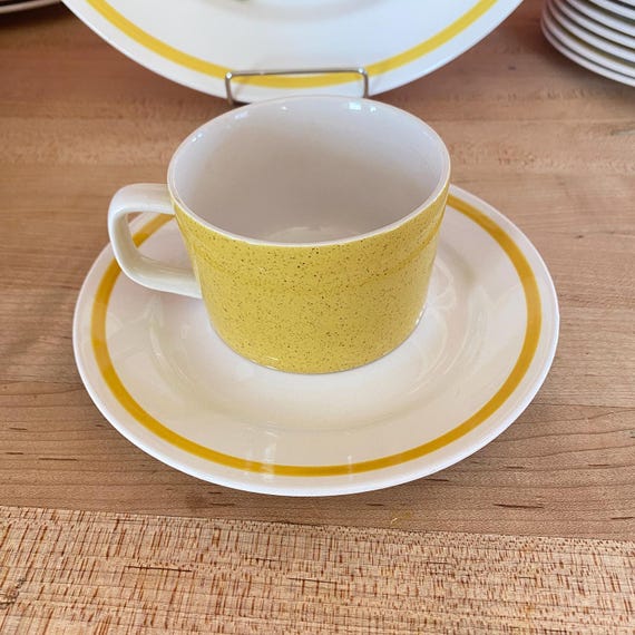 Vintage Mikasa Dinnerware Set: 70s Mod Yellow Flower, Mediterrania