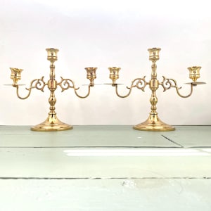 Vintage 3-Arm Brass Candelabra - Set of 2 - Taper Candle Holder by Baldwin