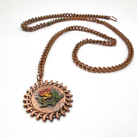 Vintage 60s Copper Chain Belt: Flower Medallion, Hippie Boho  display picture 1