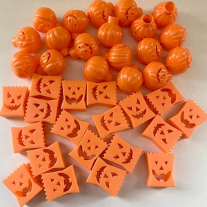Vintage 90s Halloween Mini Light Covers - You Choose Jack o&#39; Lantern or Goodie Bag - Orange Plastic Blow Mold String Light Covers