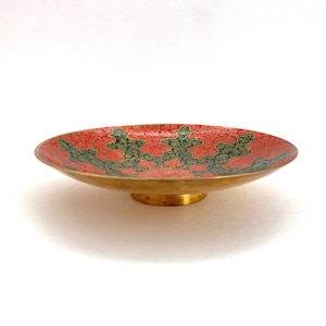 Vintage Enamel Brass Pedestal Bowl - Decorative Trinket Dish