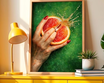 Impresión artística de naturaleza muerta sensual de pomelo – Decoración de cocina atrevida (Descarga digital)