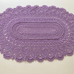 Lavender Lace Oval Doily – Handmade Crochet Table Decor, Vintage-Inspired Centerpiece