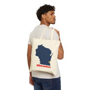 Hello Wisconsin: borsa Milwaukee Love Tote, borsa per la spesa in tela di cotone, borsa della spesa riutilizzabile, borsa a tracolla ecologica, regalo per lei