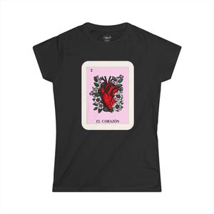 Koszulka damska Loteria Edition El Corazon, meksykańska koszulka do gry w karty, koszulka z grafiką w kształcie serca, miękki top, prezent Loteria dla niej, hiszpański