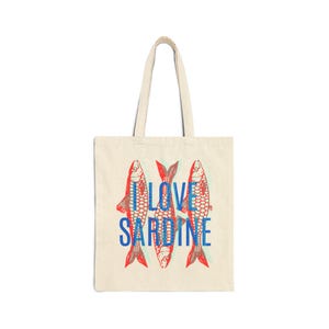 I Love Sardine Cotton Canvas Tote Bag Eco Friendly Fish Lovers Beach Grocery Tote Seafood Enthusiasts Gift