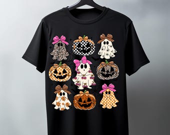 Coquette Leopard Pumpkin Ghost PNG, Retro Halloween Girly Ghost Sublimation, Retro Checkered Ghosts Pumpkin Cherries PNG, Cute Spooky Fall