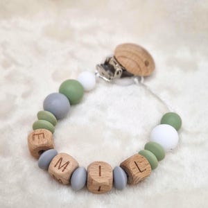 Pacifier chain with name - personalized - green - made of wood & silicone | Gift for birth + baptism - lovingly handmade, boy/girl