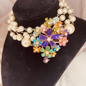 Vintage Floral Brooch 1950s-60s - Colorful Glass stones, flower spray pin, Fully Curated,Boxed Gift