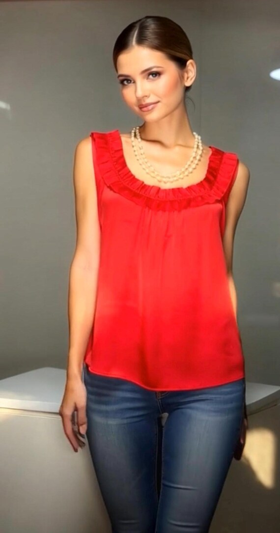 Vintage LOFT Ruby Red Satin Holiday Blouse | Pinn… - image 3