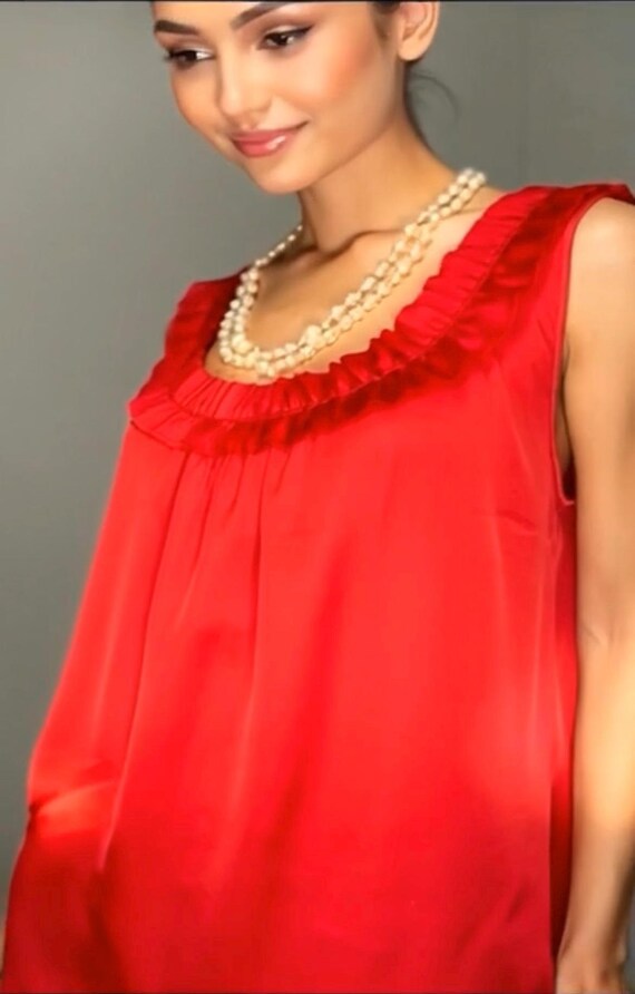 Vintage LOFT Ruby Red Satin Holiday Blouse | Pinn… - image 2