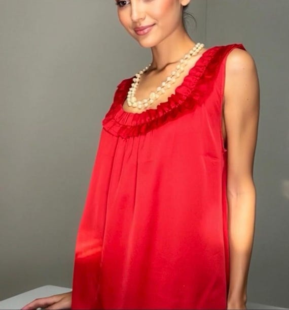 Vintage LOFT Ruby Red Satin Holiday Blouse | Pinn… - image 4