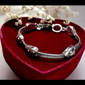 Vintage Brighton Crystal and Silver Sliding Hearts Cable Bracelet Signed Toggle Clasp