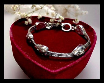 Vintage Brighton Crystal and sterling Silver Sliding Hearts Cable Bracelet Signed Toggle Clasp
