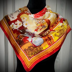 Vintage Chinese Silk Scarf 21”x20” - Hand-Rolled Edges, Asian Motif, Professionally Curated