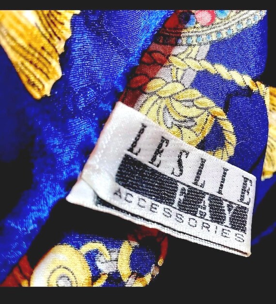 Vintage Leslie Fay Scarf 1980s Blue & Gold Nautic… - image 3