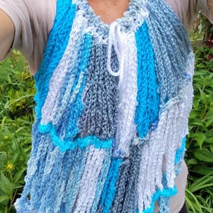 Hand-Crocheted Adjustable Top, Front-tie, mainly cotton - 2026 Original OOAK - Blue White Patchy