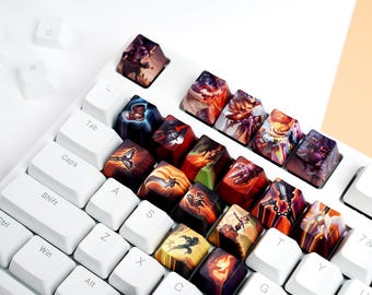 Tasti personalizzati di League of Legends, tasti PBT premium, tasti per tastiera meccanica, ritratti di campioni di LoL, tasti personalizzati