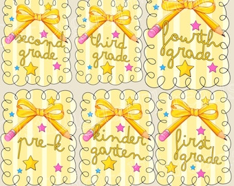 Coquette Back To School PNG Bundle: Pencil Bow Png, First Day Of School Png, Pre-K To 4th Grade Sublimation (Digital Download )