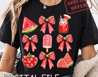 Laços de melancia coquete PNG: Design de camiseta feminina (download digital)