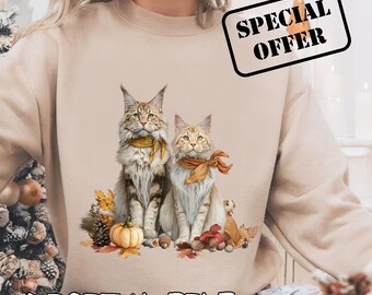 Fall Maine Coon Cat Design, Thanksgiving PNG (Digital Download)