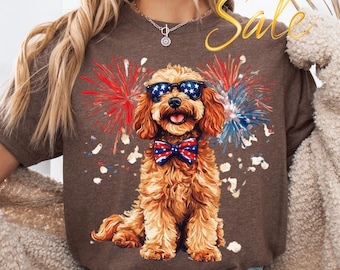 Patriotic Goldendoodle PNG: 4th of July Sublimation (Digital Download)