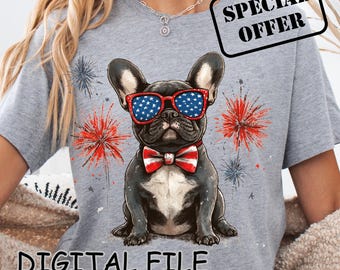 Patriotic French Bulldog PNG: 4th of July Dog Design (Digital Download