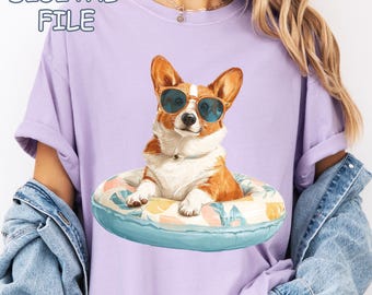 Corgi Summer PNG, Pool Float Dog (Digital Download)