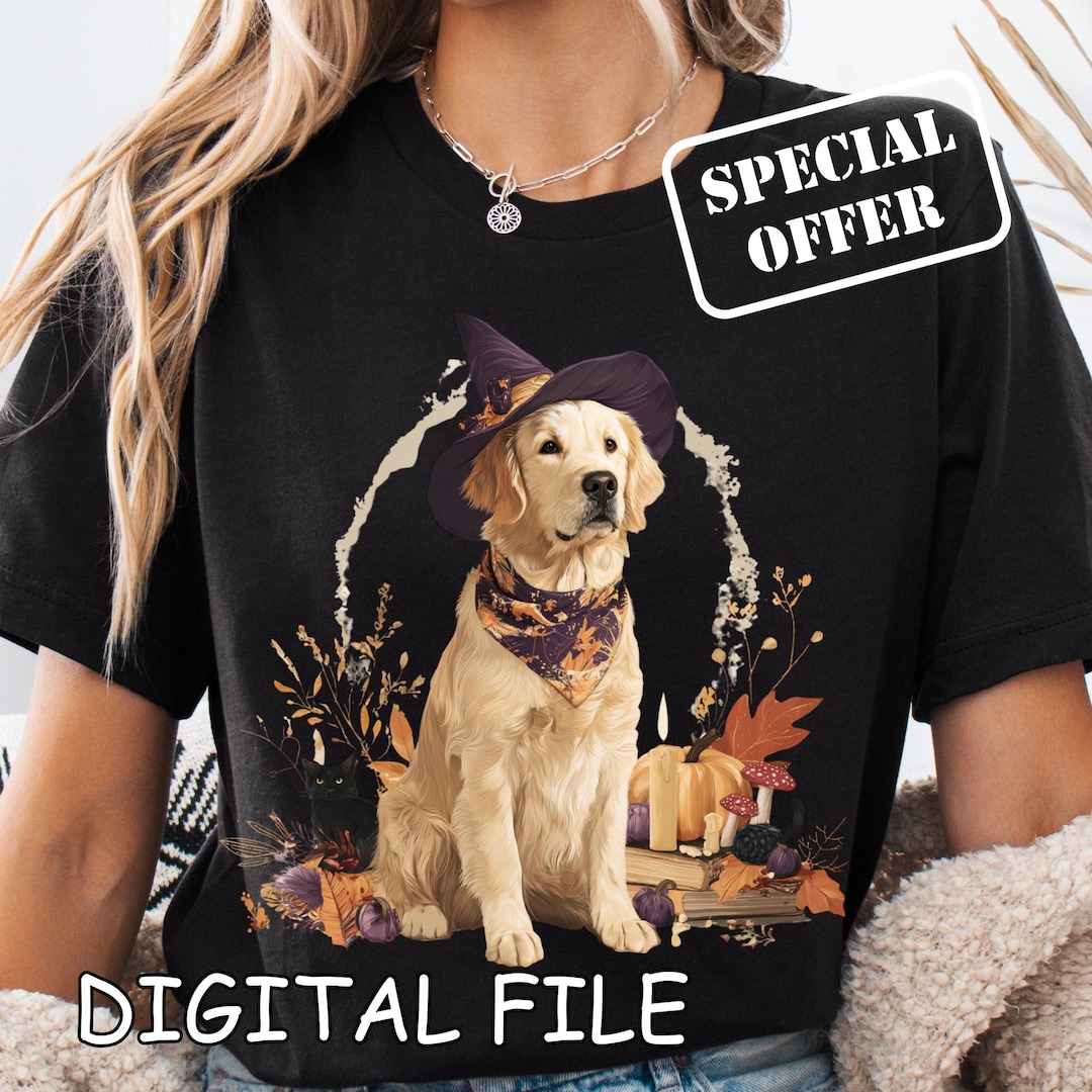 Halloween Golden Retriever Witch PNG, Spooky Dog Design (digital ...