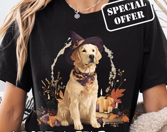Halloween Golden Retriever Witch PNG, Spooky Dog Design (Digital Download)