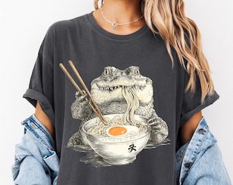 Crocodile Ramen PNG, Vintage Crocodile Eating Noodles Design (Digital Download)