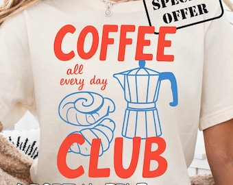Retro Coffee Club PNG, Coffee Lover Design (Digital Download)