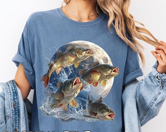 Bass Fish Moon PNG, Retro Largemouth Fishing Digital Design (Digital Download)