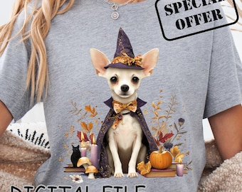 Halloween Chihuahua PNG, projekt wiedźmiego ducha (pobieranie cyfrowe)