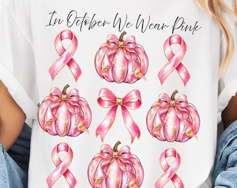 Pink Pumpkin Breast Cancer PNG, Breast Cancer Awareness Design, Pink Ribbon Pumpkin, October Fall (Digital Download)