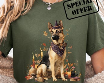 Halloween German Shepherd PNG, Spooky Witch Design (Digital Download)