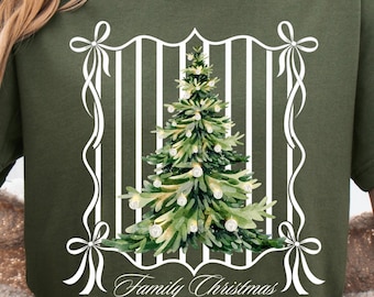 Family Christmas PNG, Watercolor Christmas Tree PNG, Coquette Bow Christmas (Digital Download)