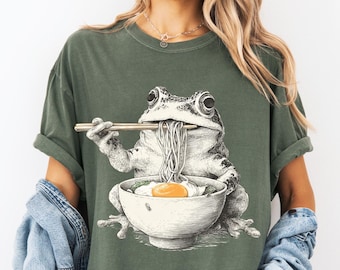 Frog Ramen PNG, Vintage Frog Eating Noodles Design (Digital Download)