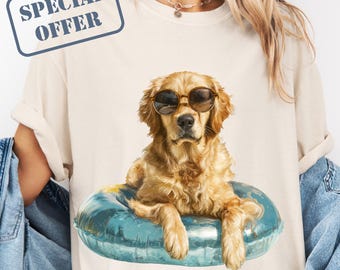 Golden Retriever Summer PNG, Pool Float Goldie (Digital Download)