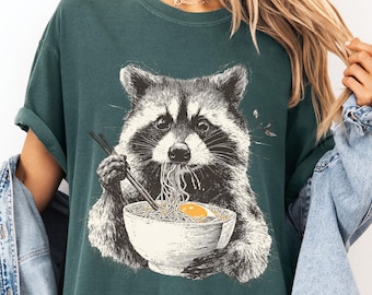 Raccoon Ramen PNG, Vintage Eating Noodles Design (Digital Download)
