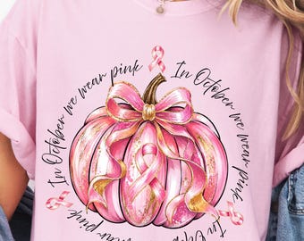 Pink Pumpkin Breast Cancer PNG, Breast Cancer Awareness Design, Pink Ribbon Pumpkin, October Fall (Digital Download)